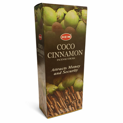 Incense Sticks HEM Coconut Cinnamon 120ct 6 Pack Box Hand-Rolled in India