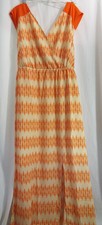 Plus Size 16 Empire Waist Maxi Dress in Orange Cream Tie Back Jessica London