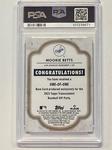2023 Topps Transcendent VIP Party Mookie Betts #1 Green Yellow PSA 10 #1/1 - Picture 2 of 2