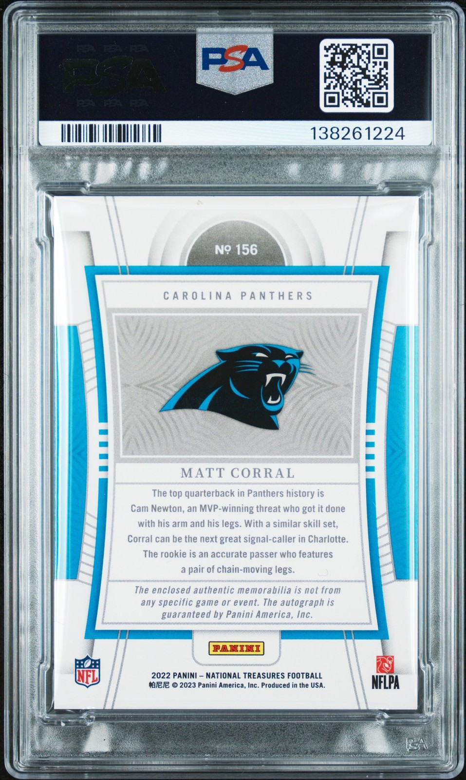 2022 NATIONAL TREASURES PATCH AUTO-BLACK #156 MATT CORRAL ROOKIE RC 1/5 PSA 8 view 2