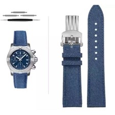 22mm Blue Nylon Leather Strap | Breitling Avenger Blackbird Superocean w/ Clasp
