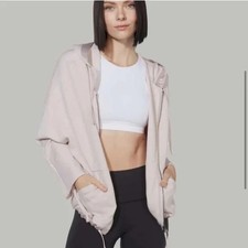 Varley x Barry s Women's Pink Full Zip Hoodie Sweatshirt w/ Satin Trim Size S