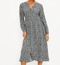 Ann Taylor LOFT Women's Long Sleeve Garden Midi Dress - Size 4 - Blue Floral