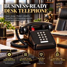 Retro Black Corded Desk Phone Landline Telephone Red Call Indicator for Home Use
