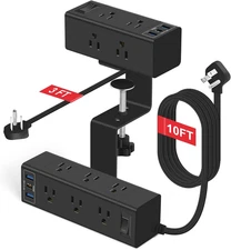 Dual Layer Desk Clamp Power Strip - under Desk Power Strip - 15 Outlets 6 USB Po