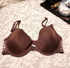 Fab Vtg Deadstock Izod Cinnamon Brown Pale Ivory Lace Underwire Bra - 38D