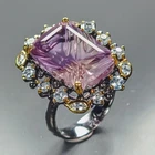Handmade 14 ct+ Natural Amethyst Ring 925 Sterling Silver Size 7.75 /R480356