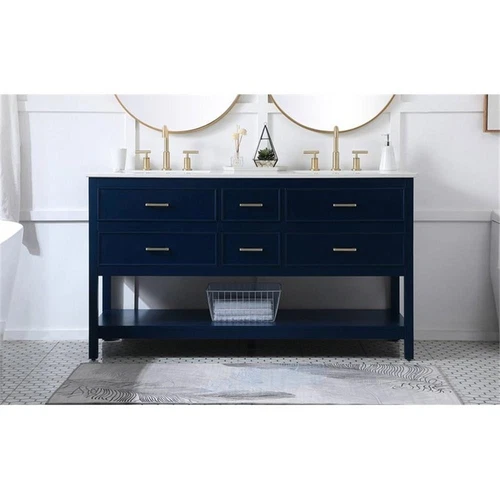Elegant Decor Sinclaire 60" Aluminum Alloy & MDF Double Bathroom Vanity in Blue - Picture 7 of 8