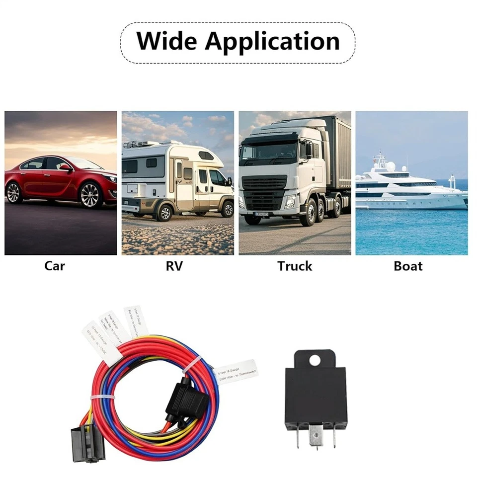 Dual Electric Fan Relay Kit Electric Radiator Fan Kit Temperature Sensor Switch - Image 3 of 4