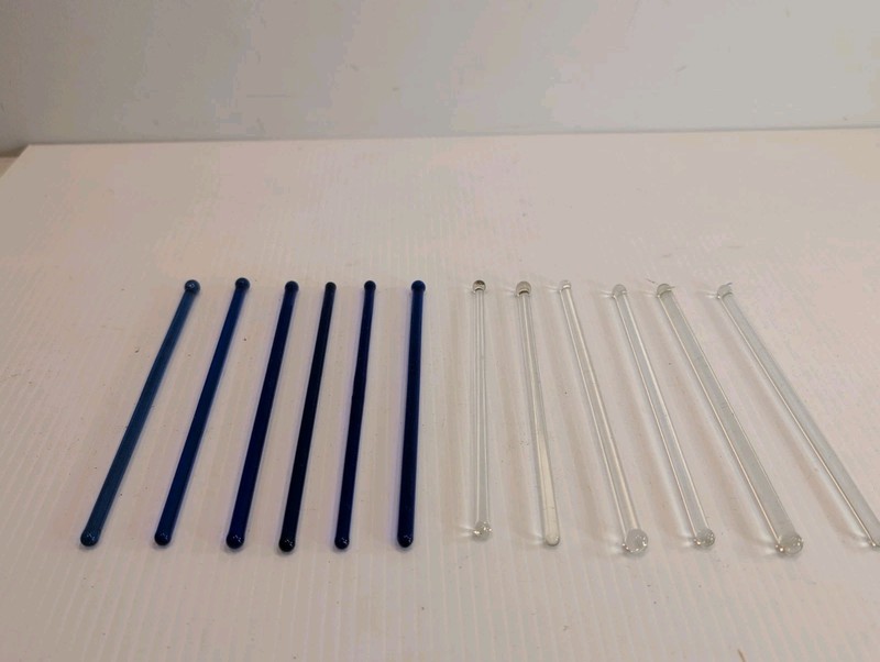 12 Vintage Glass Swizzle Stix Cocktail Barware 6 Cobalt Blue  & 6 Clear Glass 6"