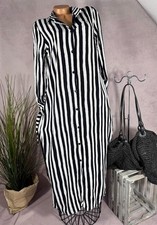 langes MAXI KLEID  Blusenkleid GESTREIFT Italy Gürtel WEIß/MARINE 36 38