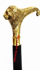 Solid Brass Lion Head Handle Wooden Walking Stick Cane Vintage Designer Handm...