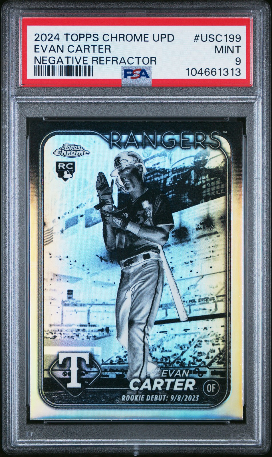 2024 TOPPS CHROME UPDATE NEGATIVE REFRACTOR #USC199 EVAN CARTER PSA 9