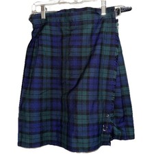 Glen Appin of Scotland Plaid Wrap skirt buckle kids blue Green Tartin Kilt sz14