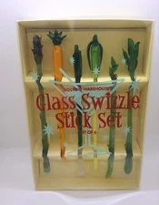 Vintage Vegetable Glass Swizzle Sticks Boston Warehouse Set of (6) 2002