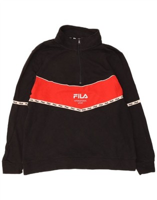 Fila Herren Graphic Zip Neck Sweatshirt Pullover 2XL Schwarz Colourblock Baumwolle BC19