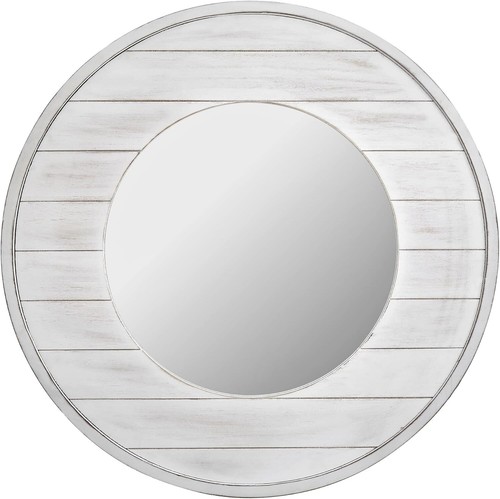 Chic 27-Inch Aged White Round Wall Mirror - Perfect for Rustic Spaces - Picture 4 of 8