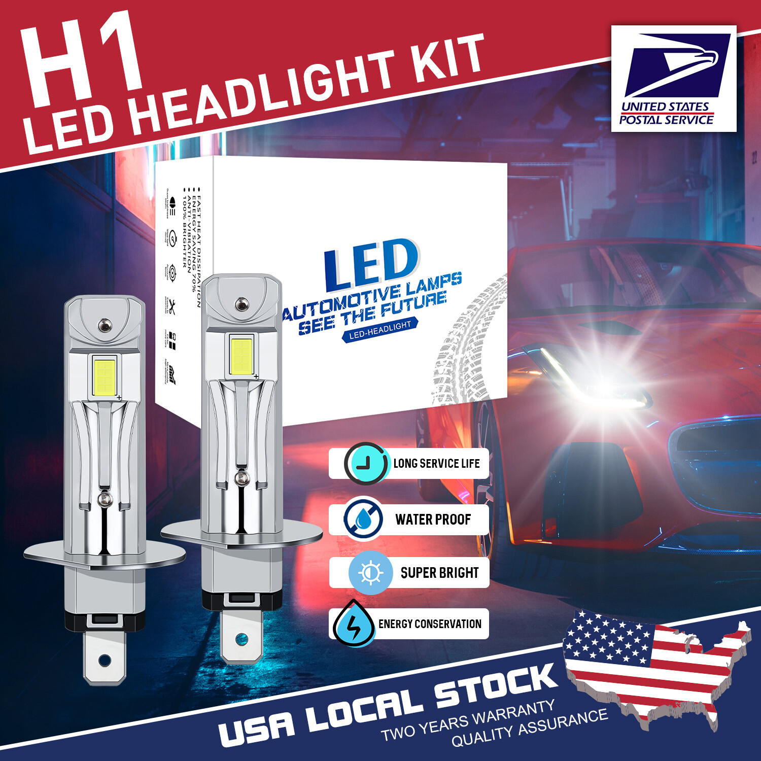 2PCS CSP H1 8000lm LED Headlight Bulbs High Low Beam Kit 6000K White