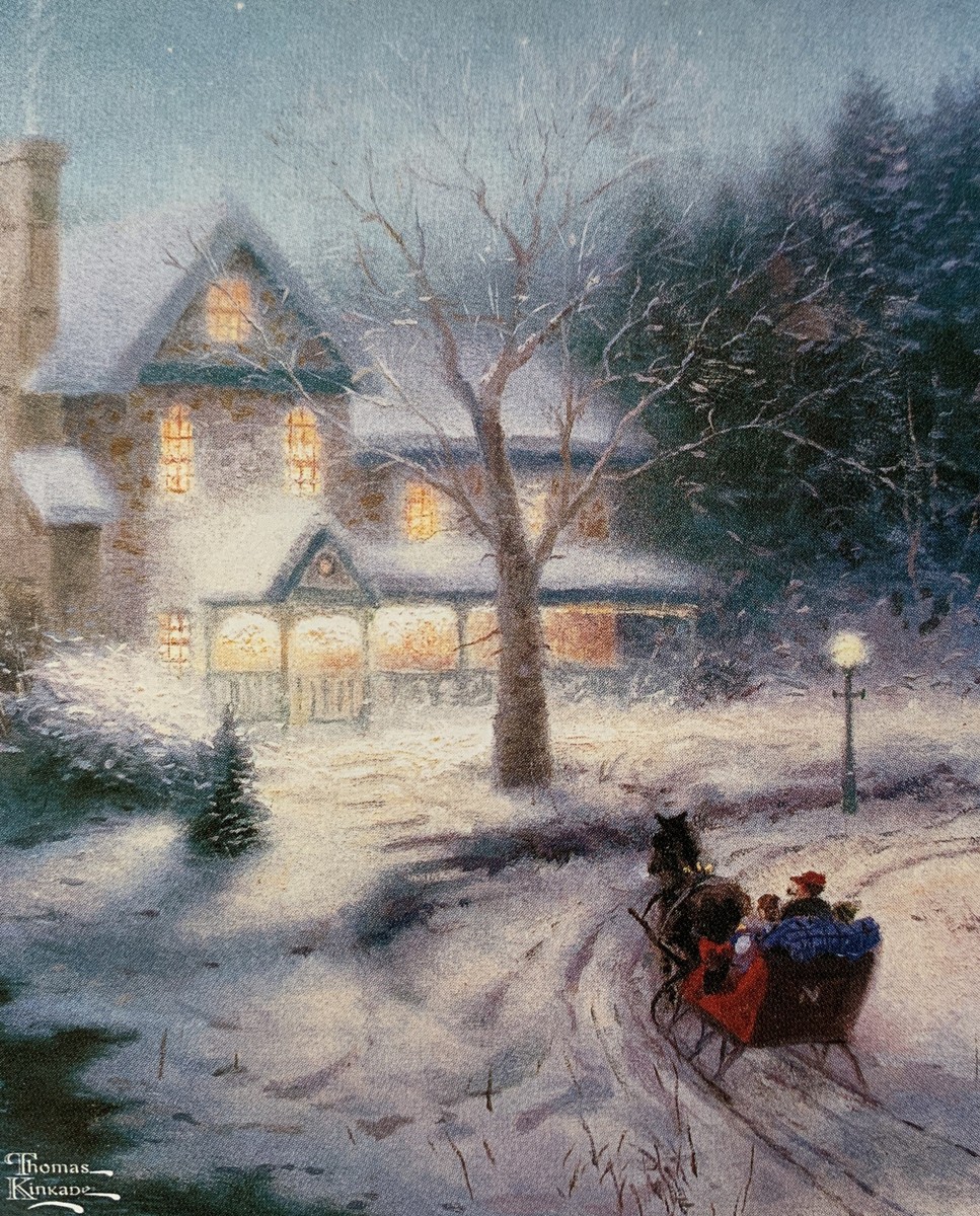 1992 Moonlit Sleigh Ride Thomas Kinkade Fridge Magnet 3''x3