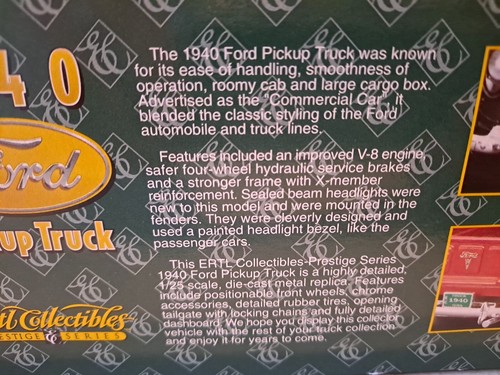 ERTL Collectables: 1940 Ford Pickup Truck Prestige Series: 1/25 Scale: NIB: 1995 - Picture 9 of 15