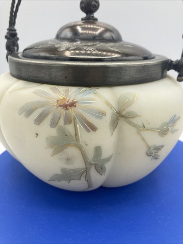 Antique Mt. Washington Melon Biscuit Jar Silver Plate Periwinkle Daisy Victorian - Picture 5 of 22