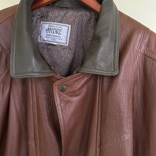 Bomber Leather Jacket Brown, Creations de Cuir by Andre, Size 44 - Picture 10 of 15