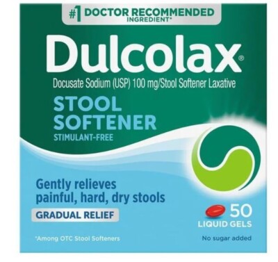 2 Dulcolax Stool Softener Ducosate 100mg 50 Liquid Gels Each Exp: 03-2027 Fresh!