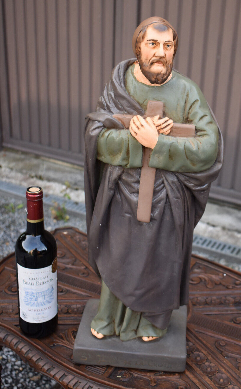 Antique french chalk statue Saint Jean de la Croix rare religious