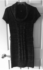 Rue 21 Black Gray Short Sleeve Cowl Neck  Sweater Dress Cable Knit Size Medium