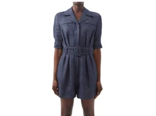Gabriela Hearst Walker Belted Upcycled Linen-denim Short Playsuit Jumpsuit