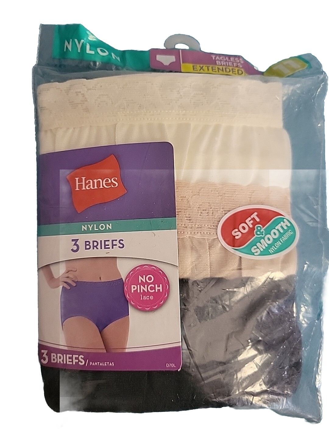 3 PR LADIES HANES LACE WAISTBAND TAGLESS HI RISE FULL BRIEF NYLON