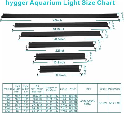 KZKR Upgraded Aquarium Licht LED Full Spectrum 48-60 inch Hood Lamp voor Zoetwater Marine Plant Multi-Color Decoraties Licht 120-150 cm