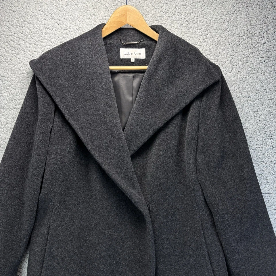 Пальто Calvin Klein ангора шерстяная смесь женское размер 14 офис длина 3/4 серое  - Изображение 2 из 4