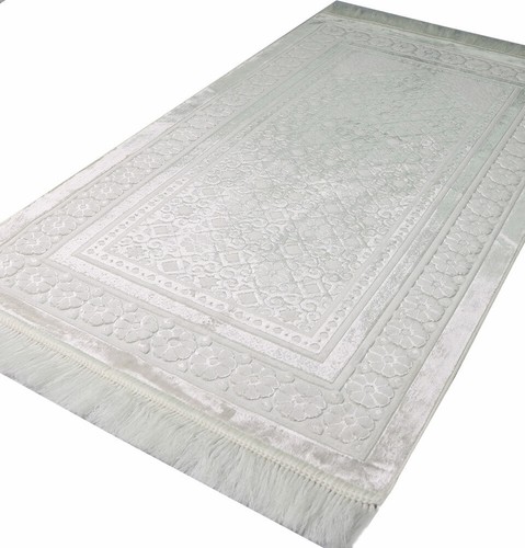 Alfombra de Terciopelo Islámica Modefa Estampilla Floral Turca Sajadah Lujo Peluche Blanco - Imagen 3 de 8