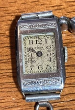 Elgin Illinois Watch Ladies Nickel Art Deco Manual Wind For Parts Repair