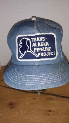 Denim Jean Vintage Trans Alaska Pipeline Project Snapback Trucker Hat Mesh Cap 