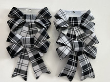 Set of 4 BOWS PVC Christmas ORNAMENTS White  Black Buffalo Check Plaid 6"x6"