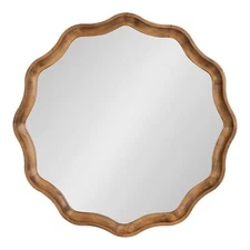 Kate and Laurel Hatherleigh Transitional Round Wooden Wall Mirror, 28 Inch Di...