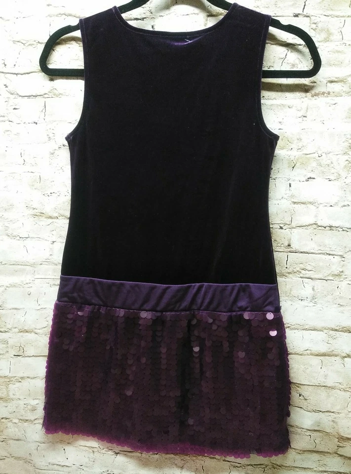 Ella Moss 女孩连衣裙 12 紫色天鹅绒亮片无袖连衣裙假日 — 第 2/4 张图片