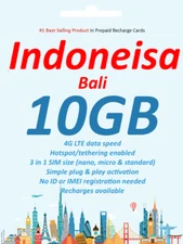 Bali Indonesia 7 days 10GB Data Travel SIM card 4G Telkomsel Network