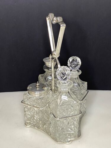 Antique 1889 Silver plate Cruet with 4 crystal bottles by ISG Sheffield England - Picture 13 of 13