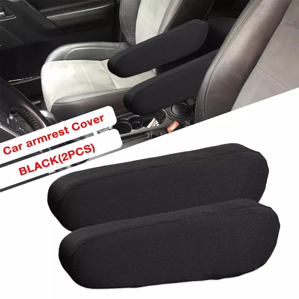 2Pcs Black Elastic Fabric Car Front Seat Armrest Cover Accessories Trim