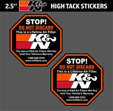 2 K&N Filters warning Sticker Decal motocross atv vtt stickers