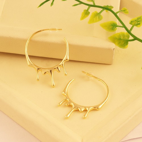 Statement Matte Finish Earrings Yellow Gold Plated Brass Hoop Bali Earrings - Picture 8 of 28