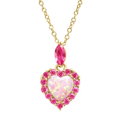ct Opal Pink Sapphire Heart Pendant 14K Yellow Gold GP Silver