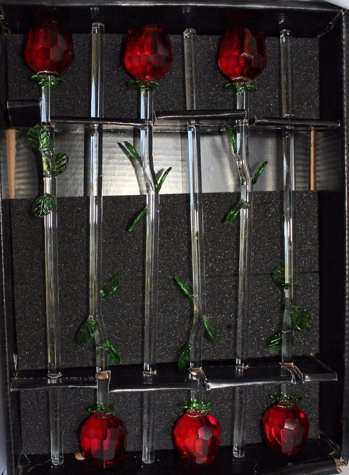 6 x 12 英寸红玻璃玫瑰花束带绿叶,情人节母亲节! — 第 2/4 张图片