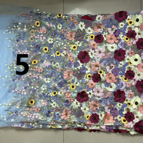 90*130cm Colorful Floral Lace Fabric DIY 3D Flower Embroidery Bridal Dress Gown - Picture 2 of 28