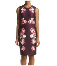  NWT Calvin Klein Bordered Floral Print Scuba Sheath Dress  Size  6