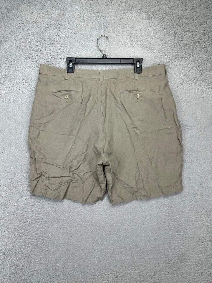 Pantalones Cortos Perry Ellis Para Hombres 40 Portafolio Marrón Mezcla de Lino Informales Plisados Bolsillos Foto 3 de 4