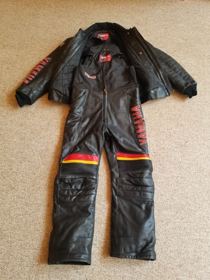 Rare Vintage 90s Yamaha Heavy Leather Colorblock Snowmobile Jacket